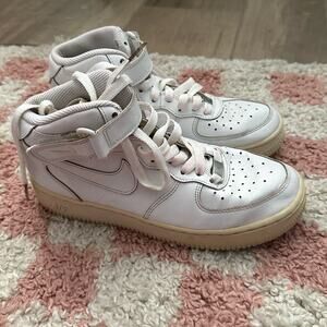 Nike Air Force 1 Mid Youth 5.5 All White Sneakers AF1 High Top Shoes Retro Urban